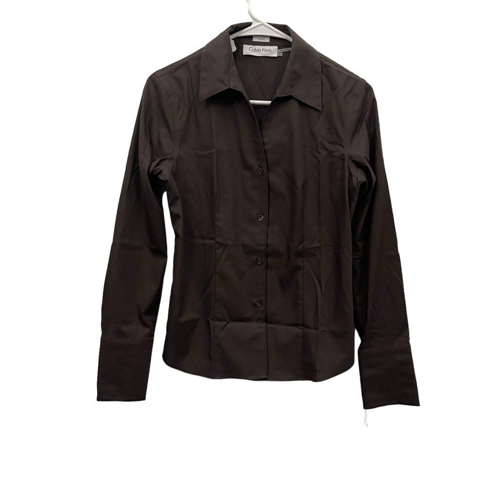 Calvin Klein Brown Longsleeves Button Down Shirt Size 2 New
